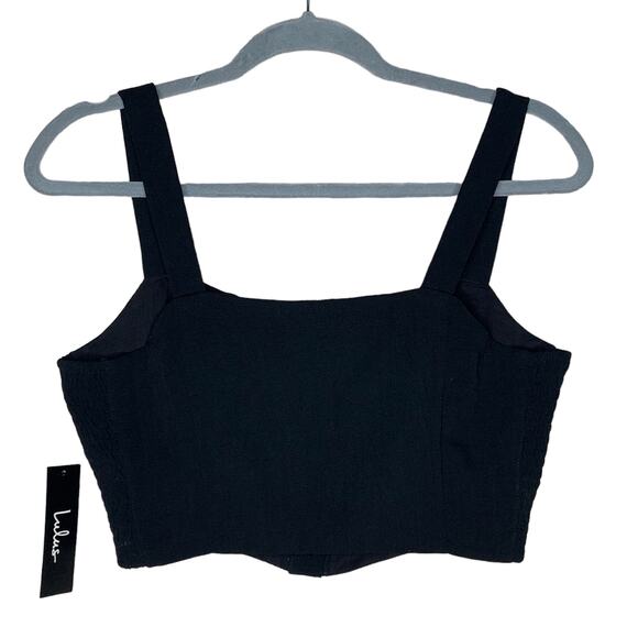 NEW Lulus Sweet as Ever Black Crop Top Tank Button Size Small - Picture 2 of 6